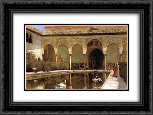 A Court in The Alhambra in the Time of the Moors 24x18 Black Ornate Wood Framed Art Print Poster with Double Matting by Weeks, Edwin Lord