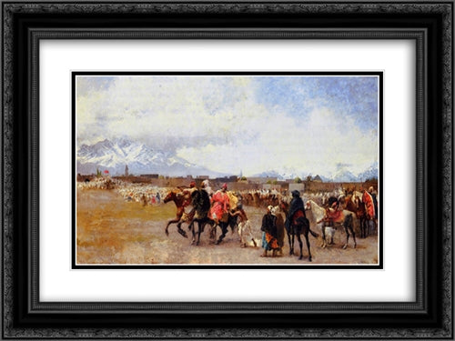 Powder Play ' City of Morocco, outside the Walls 24x18 Black Ornate Wood Framed Art Print Poster with Double Matting by Weeks, Edwin Lord