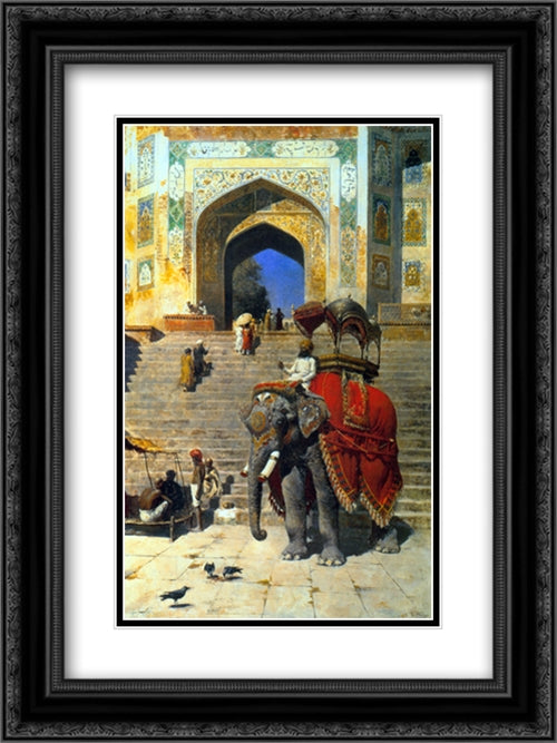 Royal Elephant at the Gateway to the Jami Masjid, Mathura 18x24 Black Ornate Wood Framed Art Print Poster with Double Matting by Weeks, Edwin Lord