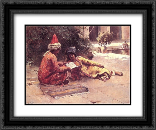 Two Arabs reading in a Courtyard 24x20 Black Ornate Wood Framed Art Print Poster with Double Matting by Weeks, Edwin Lord