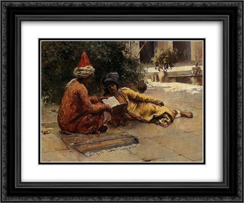 Two Arabs Reading 24x20 Black Ornate Wood Framed Art Print Poster with Double Matting by Weeks, Edwin Lord