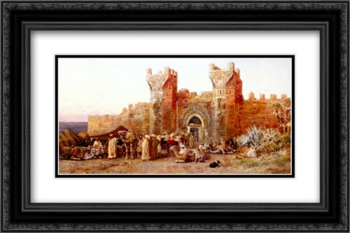 The Departure Of A Caravan From The Gate Of Shelah, Morocco 24x16 Black Ornate Wood Framed Art Print Poster with Double Matting by Weeks, Edwin Lord