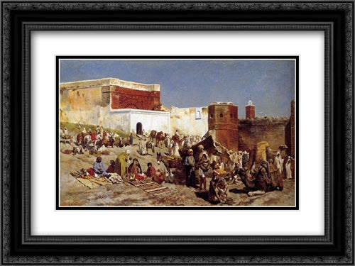 Moroccan Market 24x18 Black Ornate Wood Framed Art Print Poster with Double Matting by Weeks, Edwin Lord