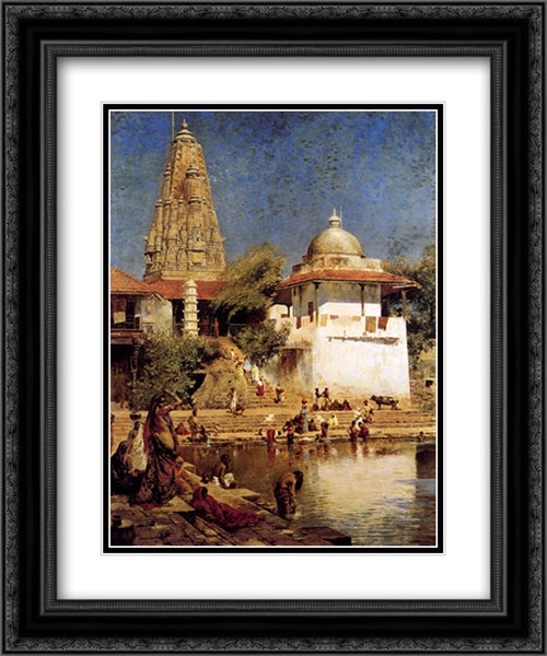 The Temple And Tank Of Walkeshwar At Bombay 20x24 Black Ornate Wood Framed Art Print Poster with Double Matting by Weeks, Edwin Lord