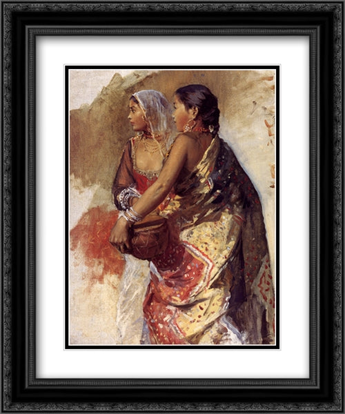 Sketch ' Two Nautch Girls 20x24 Black Ornate Wood Framed Art Print Poster with Double Matting by Weeks, Edwin Lord