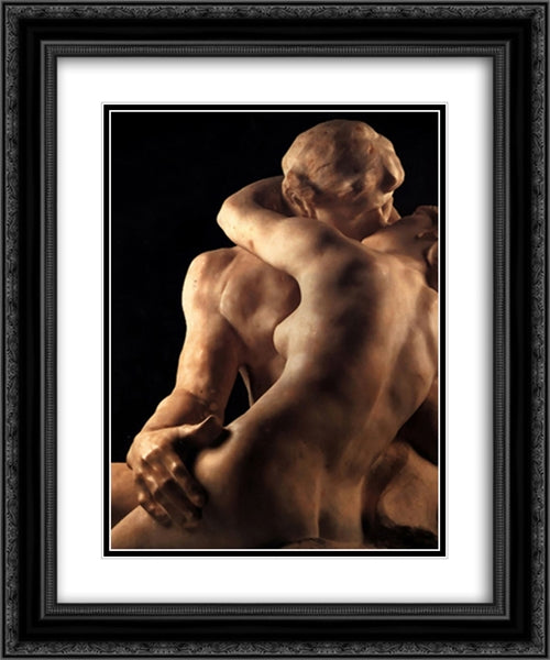 The Kiss [detail] 20x24 Black Ornate Wood Framed Art Print Poster with Double Matting by Rodin, Auguste