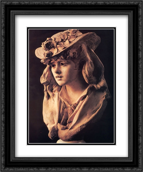 Young Girl with Roses on Her Hat 20x24 Black Ornate Wood Framed Art Print Poster with Double Matting by Rodin, Auguste