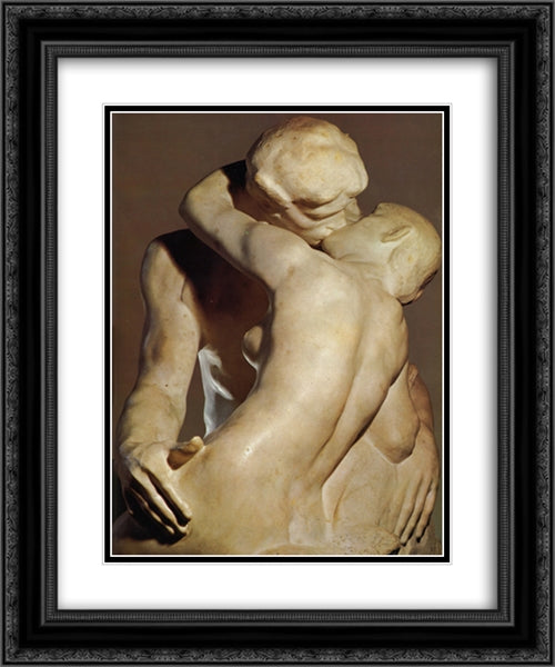 The Kiss [detail: 1] 20x24 Black Ornate Wood Framed Art Print Poster with Double Matting by Rodin, Auguste