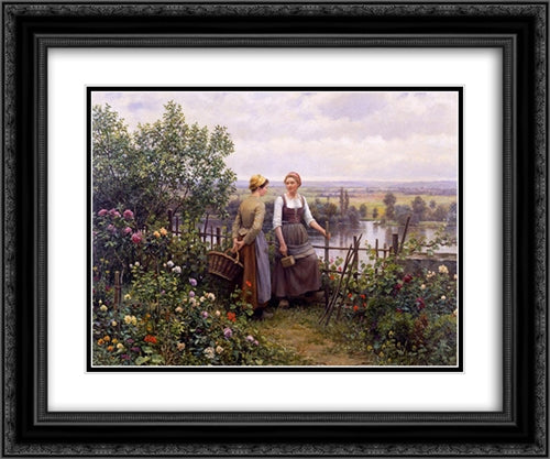 Maria and Madeleine on the Terrace 24x20 Black Ornate Wood Framed Art Print Poster with Double Matting by Knight, Daniel Ridgway