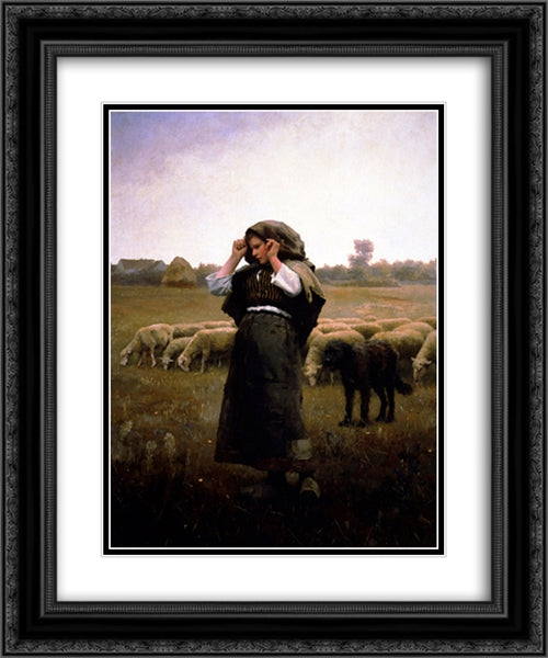 Shepherdess and her Flock 20x24 Black Ornate Wood Framed Art Print Poster with Double Matting by Knight, Daniel Ridgway