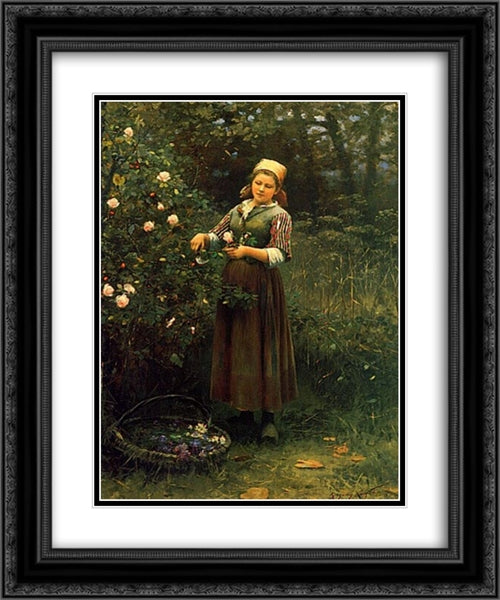 Cutting Roses 20x24 Black Ornate Wood Framed Art Print Poster with Double Matting by Knight, Daniel Ridgway