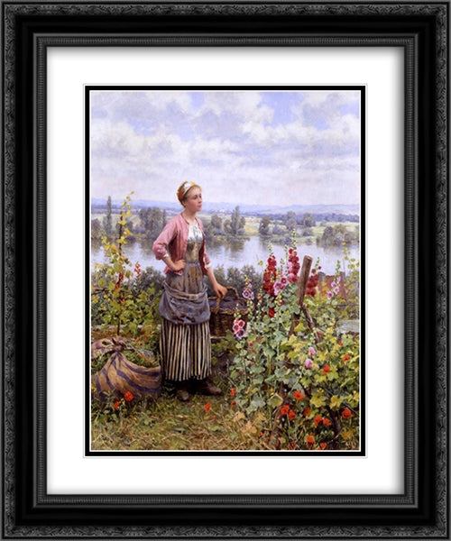 Maria on the Terrace with a Bundle of Grass 20x24 Black Ornate Wood Framed Art Print Poster with Double Matting by Knight, Daniel Ridgway