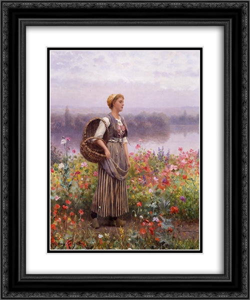 The Flower Girl 20x24 Black Ornate Wood Framed Art Print Poster with Double Matting by Knight, Daniel Ridgway