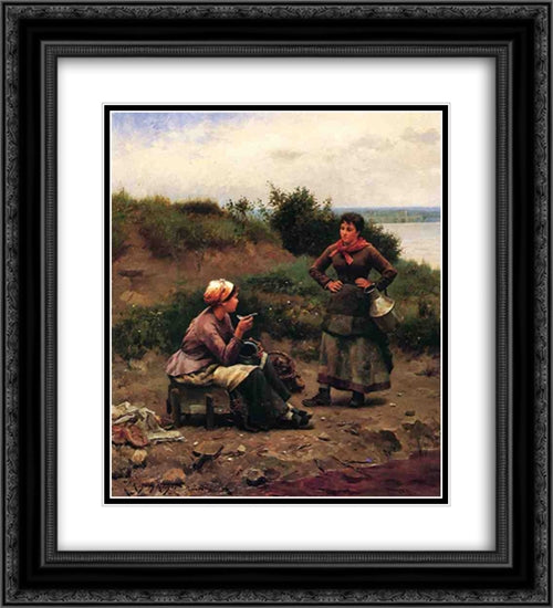 A Discussion Between Two Young Ladies 20x22 Black Ornate Wood Framed Art Print Poster with Double Matting by Knight, Daniel Ridgway