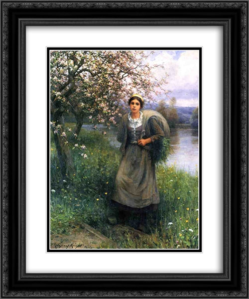 Apple Blossoms in Normandy 20x24 Black Ornate Wood Framed Art Print Poster with Double Matting by Knight, Daniel Ridgway