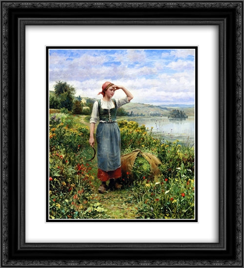 A Field of Flowers 20x22 Black Ornate Wood Framed Art Print Poster with Double Matting by Knight, Daniel Ridgway