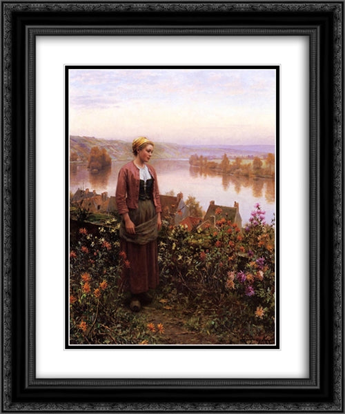 A Garden above the Seine, Rolleboise 20x24 Black Ornate Wood Framed Art Print Poster with Double Matting by Knight, Daniel Ridgway