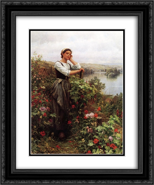 A Pensive Monent 20x24 Black Ornate Wood Framed Art Print Poster with Double Matting by Knight, Daniel Ridgway