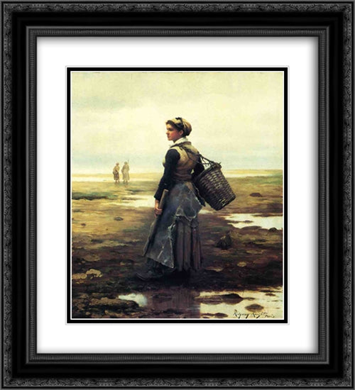 Clamming 20x22 Black Ornate Wood Framed Art Print Poster with Double Matting by Knight, Daniel Ridgway