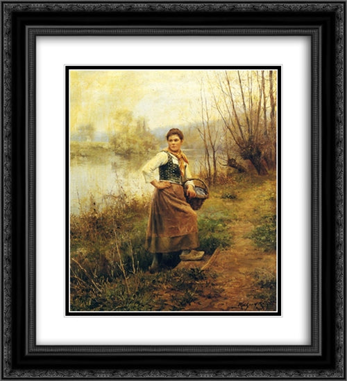 Country Girl 20x22 Black Ornate Wood Framed Art Print Poster with Double Matting by Knight, Daniel Ridgway