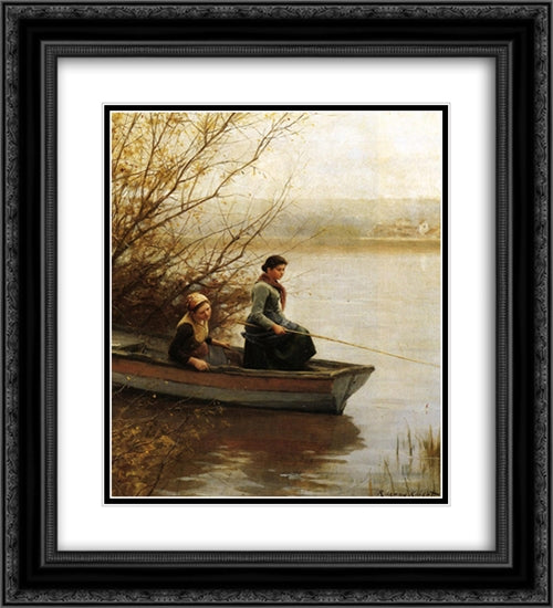 Fishing 20x22 Black Ornate Wood Framed Art Print Poster with Double Matting by Knight, Daniel Ridgway