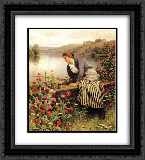 Fishing 20x22 Black Ornate Wood Framed Art Print Poster with Double Matting by Knight, Daniel Ridgway