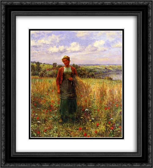 Gathering Wheat 20x22 Black Ornate Wood Framed Art Print Poster with Double Matting by Knight, Daniel Ridgway