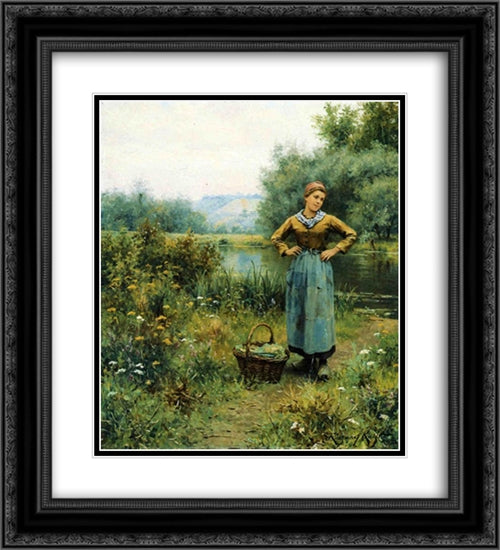 Girl in a Landscape 20x22 Black Ornate Wood Framed Art Print Poster with Double Matting by Knight, Daniel Ridgway