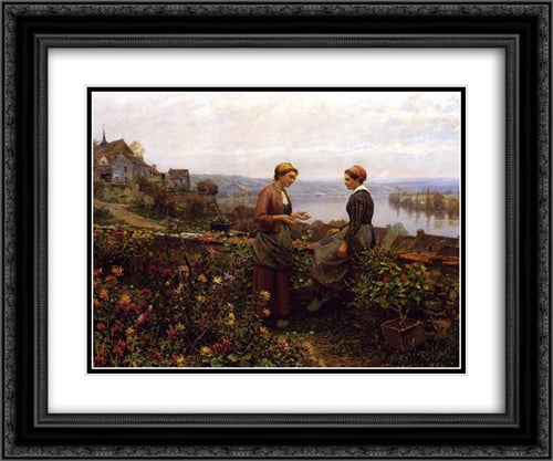 Gossiping 24x20 Black Ornate Wood Framed Art Print Poster with Double Matting by Knight, Daniel Ridgway