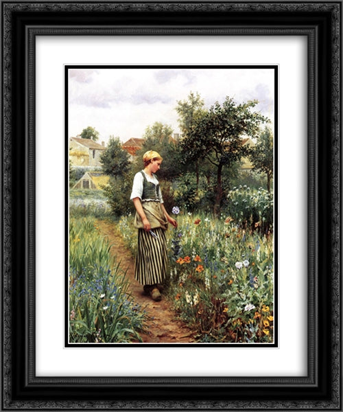 In the Garden 20x24 Black Ornate Wood Framed Art Print Poster with Double Matting by Knight, Daniel Ridgway