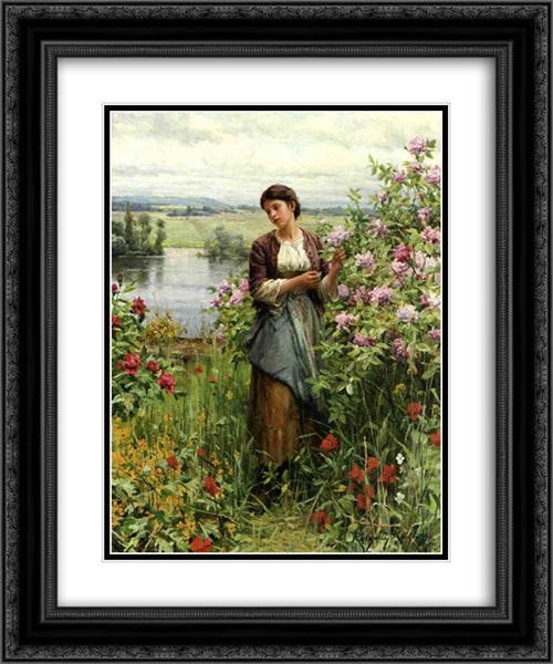 Julia among the Roses 20x24 Black Ornate Wood Framed Art Print Poster with Double Matting by Knight, Daniel Ridgway