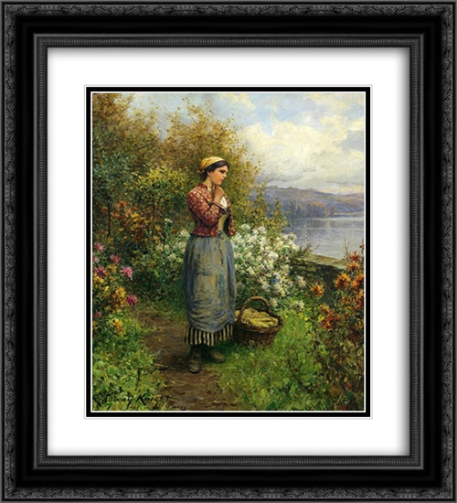 Julia on the Terrace 20x22 Black Ornate Wood Framed Art Print Poster with Double Matting by Knight, Daniel Ridgway