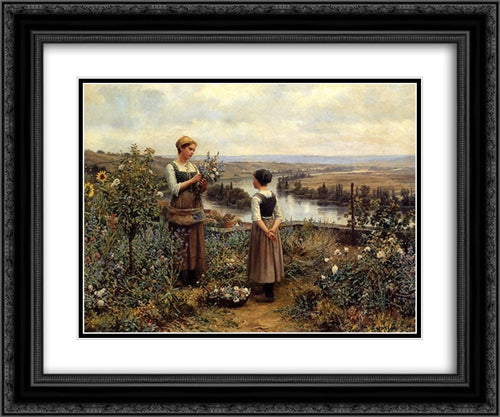 Picking Flowers 24x20 Black Ornate Wood Framed Art Print Poster with Double Matting by Knight, Daniel Ridgway