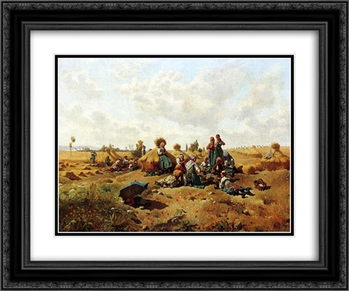 Resting Harvesters 24x20 Black Ornate Wood Framed Art Print Poster with Double Matting by Knight, Daniel Ridgway