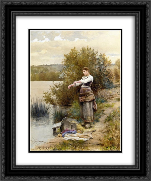 The Laundress 20x24 Black Ornate Wood Framed Art Print Poster with Double Matting by Knight, Daniel Ridgway