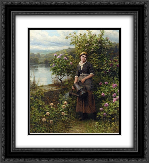 Watering the Garden 20x22 Black Ornate Wood Framed Art Print Poster with Double Matting by Knight, Daniel Ridgway