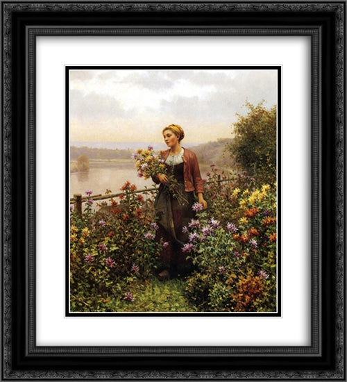 Woman in a Garden 20x22 Black Ornate Wood Framed Art Print Poster with Double Matting by Knight, Daniel Ridgway