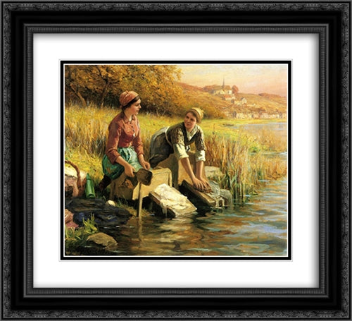 Women Washing Clothes by a Stream 22x20 Black Ornate Wood Framed Art Print Poster with Double Matting by Knight, Daniel Ridgway