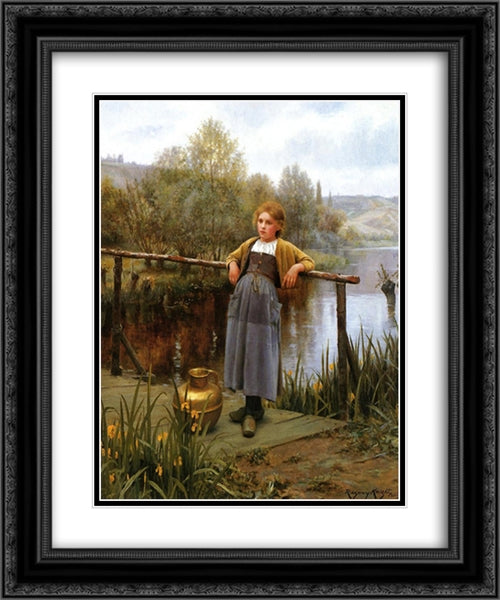 Young Girl by a Stream 20x24 Black Ornate Wood Framed Art Print Poster with Double Matting by Knight, Daniel Ridgway