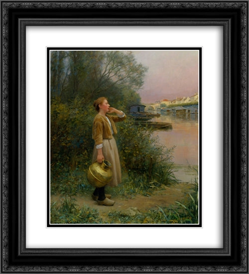 Girl With Water Jug 20x22 Black Ornate Wood Framed Art Print Poster with Double Matting by Knight, Daniel Ridgway