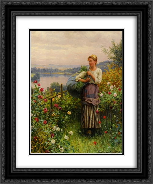 The Rose Garden 20x24 Black Ornate Wood Framed Art Print Poster with Double Matting by Knight, Daniel Ridgway