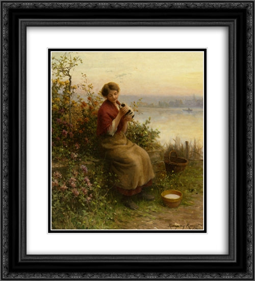 A New Puppy 20x22 Black Ornate Wood Framed Art Print Poster with Double Matting by Knight, Daniel Ridgway