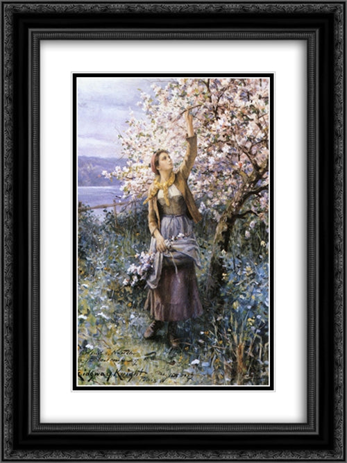 Gathering Apple Blossoms 18x24 Black Ornate Wood Framed Art Print Poster with Double Matting by Knight, Daniel Ridgway