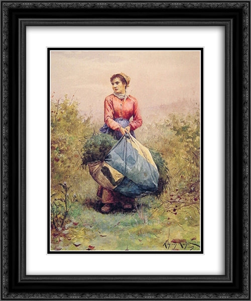 Gathering Leaves 20x24 Black Ornate Wood Framed Art Print Poster with Double Matting by Knight, Daniel Ridgway