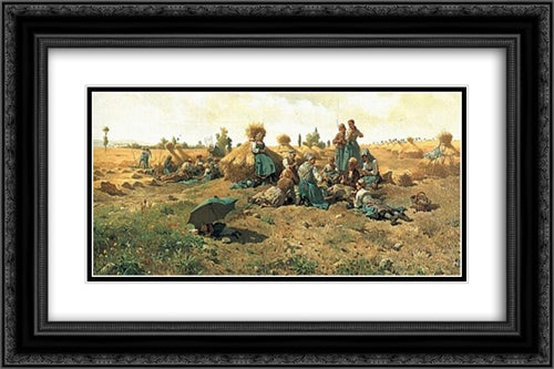 Peasants Lunching in a Field 24x16 Black Ornate Wood Framed Art Print Poster with Double Matting by Knight, Daniel Ridgway