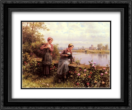 Maria And Madeleine Fishing 24x20 Black Ornate Wood Framed Art Print Poster with Double Matting by Knight, Daniel Ridgway