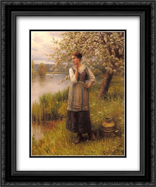 Beneath The Apple Tree 20x24 Black Ornate Wood Framed Art Print Poster with Double Matting by Knight, Daniel Ridgway