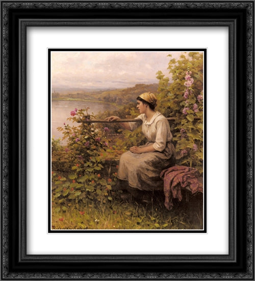 Resting In The Garden 20x22 Black Ornate Wood Framed Art Print Poster with Double Matting by Knight, Daniel Ridgway