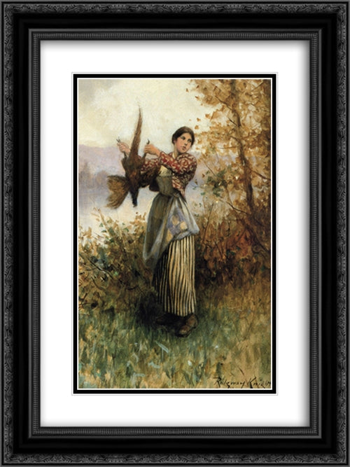 A Pheasant in Hand 18x24 Black Ornate Wood Framed Art Print Poster with Double Matting by Knight, Daniel Ridgway