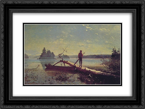 An Adirondack Lake 24x18 Black Ornate Wood Framed Art Print Poster with Double Matting by Homer, Winslow